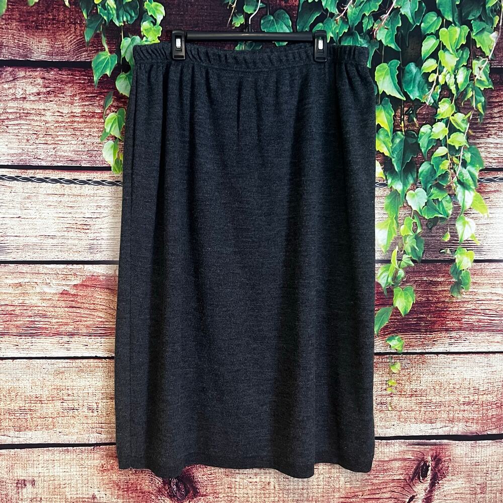 Vintage Karen Lessly Midi Skirt Size 3X Plus Gray Knit Business Casual Stretch